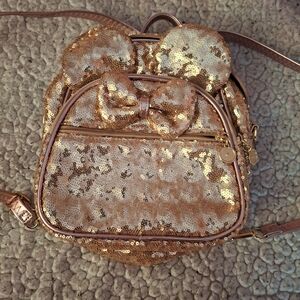 Sequin Bow Ear Mini Backpack - Rose Gold